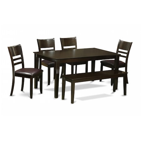East West Furniture 6 Piece Dining Set With Bench- Table and 4 Dining Chairs and Bench CALY6-CAP-LC